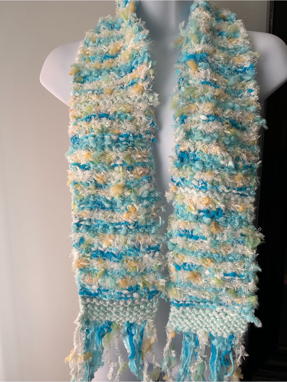 Cozy Fuzzy Multicolor Blue & Cream Women's Scarf